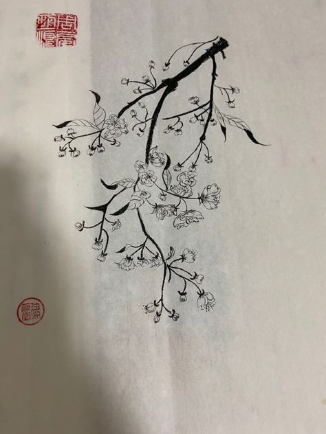 Brush Sketch: pear blossoms Pear Tree Flower Tattoo, Bradford Pear Tree Tattoo, Pear Flower Tattoo, Pear Blossom Tattoo, Pear Tree Tattoo, Tree Tatto, James Tattoo, Brush Sketch, Bradford Pear Tree