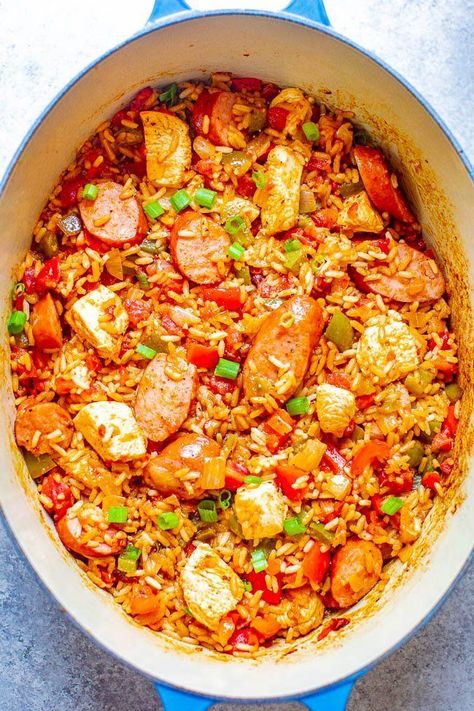 Chicken and Sausage Jambalaya Recipe One Pot Jambalaya Recipe, One Pot Jambalaya, Jambalaya Recipe Easy, Chicken And Sausage Jambalaya, Sausage Jambalaya, Chicken And Sausage, Hearty Comfort Food, Jambalaya Recipe, Cajun Recipes