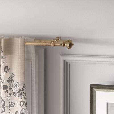 Brass Double Curtain Rod, Coastal Grandmillennial, Corner Curtain Rod, Double Curtain Rod Set, Brass Curtain Rods, Drapery Ideas, Corner Windows, Corner Curtains, Curtain Rods And Hardware