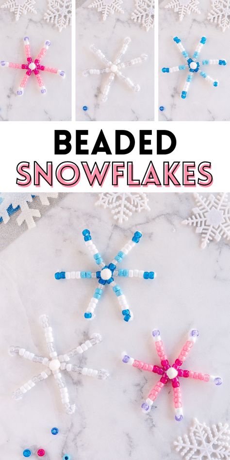 Make your house look like a winter wonderland with these super easy Beaded Snowflakes! Grab your kids and have them make this chilly craft! Easy Winter Crafts, Snowflake Craft, Beaded Snowflakes, Winter Wonderland Party, Winter Crafts For Kids, Classroom Crafts, Christmas Ornament Crafts, Winter Kids, Easy Paper Crafts