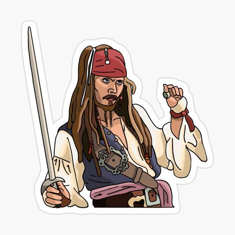 Get my art printed on awesome products. Support me at Redbubble #RBandME: https://www.redbubble.com/i/sticker/Sassy-Captain-Jack-Sparrow-by-ashleygus/126617851.EJUG5?asc=u Jack Sparrow Stickers, Jack Sparrow Drawing, Sparrow Drawing, Magnet Drawing, Sticker Drawing, Captain Jack Sparrow, Captain Jack, Redbubble Designs, Jack Sparrow