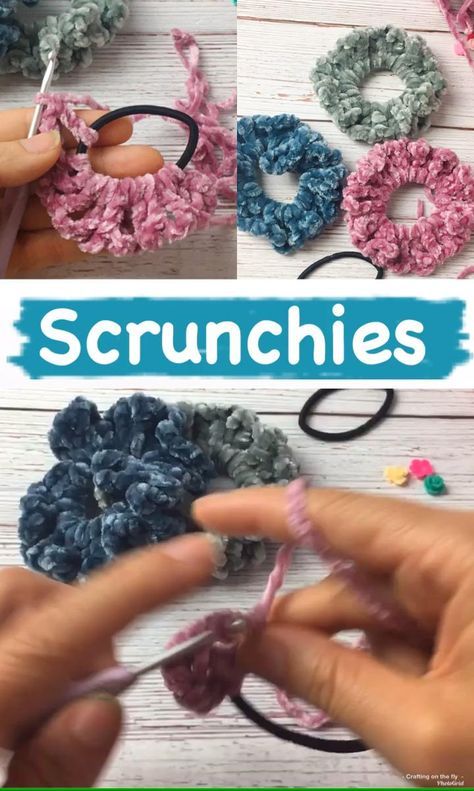 Scrunchies Pattern, Projek Mengait, Velvet Crochet, Crochet Scrunchies, Diy Hair Scrunchies, Scrunchies Diy, Crochet Hair Accessories, Crochet Clothes Patterns, Diy Hair Accessories