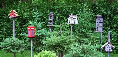 10 great ways to display birdhouses in your garden, gardening Birdhouse Display Ideas Gardens, Birdhouse Display Ideas, Birdhouses In The Garden, Restoration Hardware Outdoor, Old Tables, Birdhouse Ideas, Large Bird Houses, Value Village, Summer Mantel