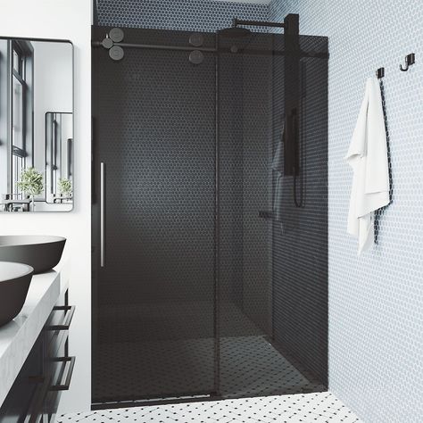 Frameless Sliding Doors, Frameless Sliding Shower Doors, Black And White Bathroom, Frameless Shower Door, House Products, Gold Shower, Want And Need, Tub Doors, Frameless Shower Doors