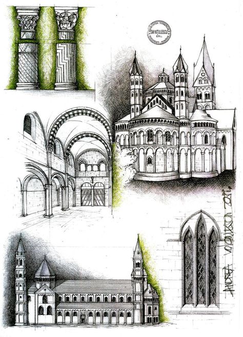 Romanic Architecture by dedeyutza on DeviantArt Romanesque Architecture Sketch, Ancient Poster, Architecture Drawing Sketchbooks, Architecture Drawing Plan, Architectural Sketches, Romanesque Architecture, Architecture Sketchbook, Architecture Design Drawing, Roman Architecture