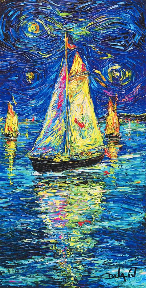 Vincent Van Gogh Art, Sailboat Art, Modern Impressionism, Marine Art, Abstract Art Painting Diy, Canvas Painting Designs, Van Gogh Art, Seasons Art, Nature Art Painting