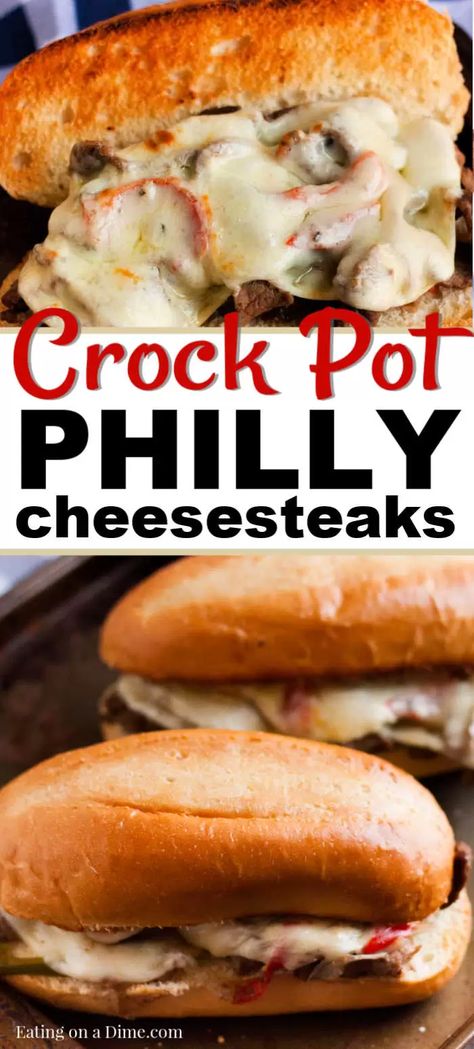 Philly Cheese Steak Sandwich Recipe Easy, Slow Cooker Philly Cheese Steak, Philly Cheese Steak Crock Pot, Philly Cheese Steak Sandwich Recipe, Cheese Steak Sandwich Recipe, Steak Sandwich Recipe, Cheese Steaks, Philly Cheese Steak Sandwich, Philly Cheesesteaks