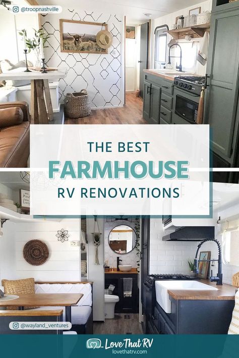 56 Farmhouse Style RV Renovations Camper Farmhouse Remodel, Painted Rv Interior, Gray And White Camper Interior, Grey Rv Interior Color Schemes, Farmhouse Camper Makeover, Remodel Rv Interior Rv Makeover, Camper Colors Interiors, Rv Farmhouse Makeover, Travel Trailer Color Schemes