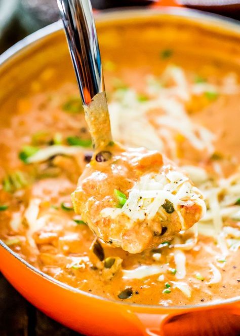 Cheesy Chicken Enchilada Soup Cheesy Chicken Enchilada Soup, Soup With Cream Cheese, Lime Corn, Chicken Enchilada Soup Recipes, Enchilada Soup Recipe, Dutch Oven Chicken, Cheesy Chicken Enchiladas, Creamy Chicken Enchiladas, Oven Chicken Recipes