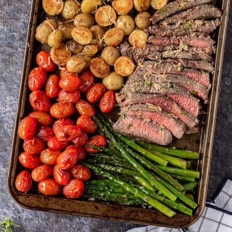 Potato Sheet Pan Dinner, Potato Sheet Pan, Parmesan Crusted Steak, Crusted Steak, Arbonne Recipes, Easy Steak Recipes, Easy Steak, Pan Dinners, Parmesan Crusted