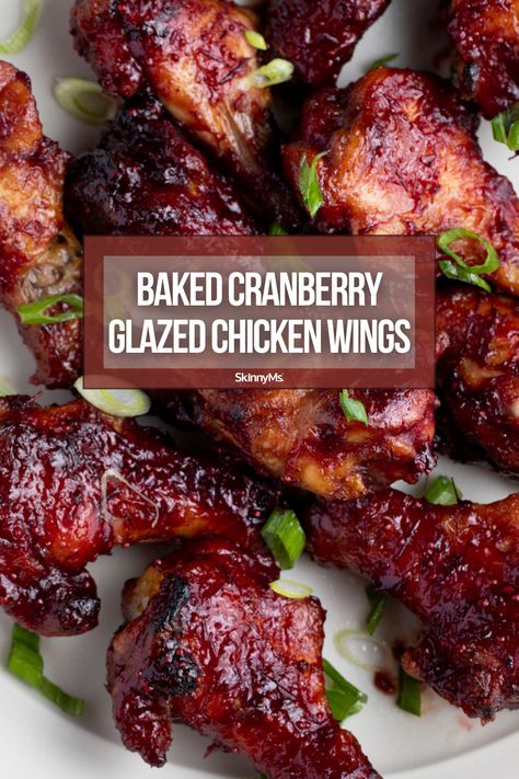 Baked Cranberry Glazed Chicken Wings Cranberry Chicken Wings Recipe, Christmas Chicken Wings, Thanksgiving Chicken Wings, Chicken Wing Glaze, Cranberry Glazed Chicken, Friendsgiving Potluck Ideas, Chicken With Cranberry Sauce, Appetizer Night, Cranberry Appetizer