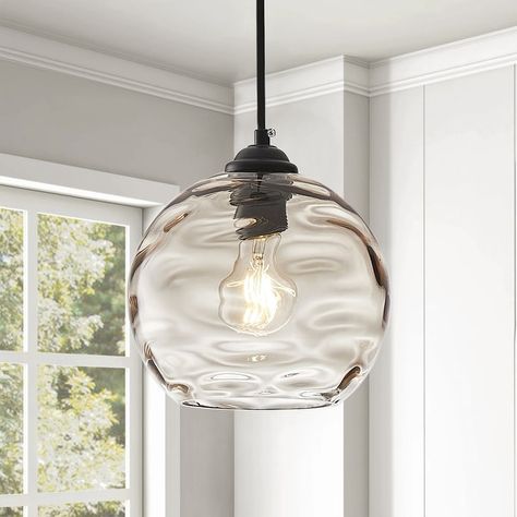 Modern Grey 1-Light Clear Water Ripple Glass Shade Hanging Lamp - Bed Bath & Beyond - 37920761 Dining Room Lighting Over Table, Modern Kitchen Pendant Lights, Sphere Pendant Light, Lights Over Kitchen Island, Island Pendant Lights, Kitchen Island Lighting Pendant, Hanging Ceiling Lights, Kitchen Pendants, Kitchen Pendant Lighting