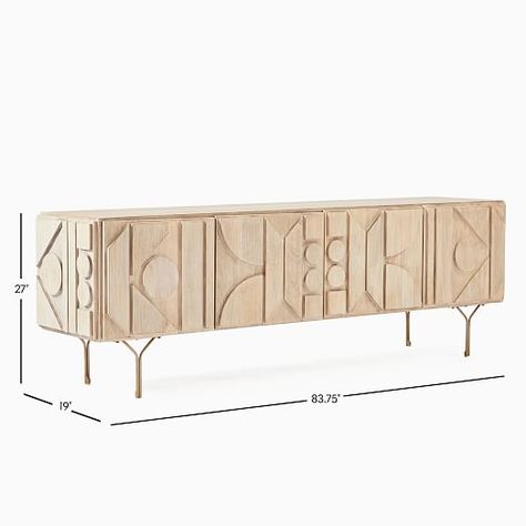 Pictograph Media Console (In-Stock & Ready to Ship) Mango Wood Sideboard, Modern Media Console, Lacquered Sideboard, Media Storage Cabinet, Media Cabinet, Wood Sideboard, Solid Mango Wood, Media Console, Wall Unit