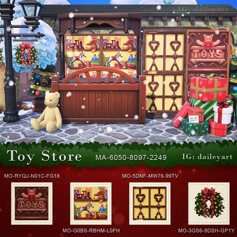 Acnh Christmas Interior Ideas, Acnh 4 Seasons Island, Acnh Christmas Village, Christmas Acnh Island, Animal Crossing Christmas Codes Path, Acnh Christmas Island Ideas, Acnh Pink Winter, Acnh Toy Shop, Acnh Christmas Entrance