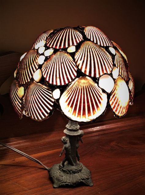 Scallop and Cay Cay Clam Seashell Lampshade, Seashell Lamp Shade with Vintage Mini Tiffany Lamp Base Seashell Lampshade, Seashell Lamp, Harpers Ferry West Virginia, Oyster Shell Crafts, Shell Lamp, Tiffany Lamp, Harpers Ferry, Sea Decor, Tiffany Lamps