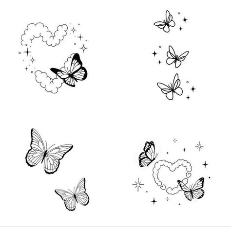 Dragonfly Heart Tattoo, Simple Doodles Butterfly, Butterfly With Sparkles Tattoo, Puzzle Piece Tattoos, Doodle Tattoos, Girl Spine Tattoos, Tattoos Abstract, Cloud Tattoo Design, Tattoos Japanese