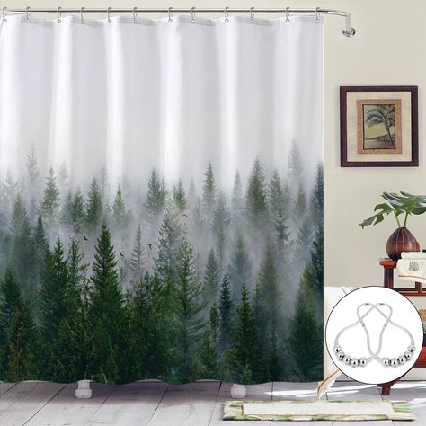 PRICES MAY VARY. 🌲【Stunning Nature Design】 Features a beautiful misty forest scene with dark green and white tones, bringing a serene and natural atmosphere to your bathroom. 🌲【Waterproof & Durable Fabric】 Made from high-quality waterproof polyester fabric with weighted hem to reduce water splashing, this forest bath curtain is designed to withstand moisture-rich bathroom environments while remaining durable and long-lasting. 🌲【Easy Installation】 Includes 12 metal hooks and metal grommets for Forest Shower Curtain, Artistic Bathroom, Modern Partition, Shower Curtain Modern, Curtains For Bathroom, Bathroom Curtain Set, Partition Curtain, Childrens Bathroom, Bathroom Shower Curtain Sets