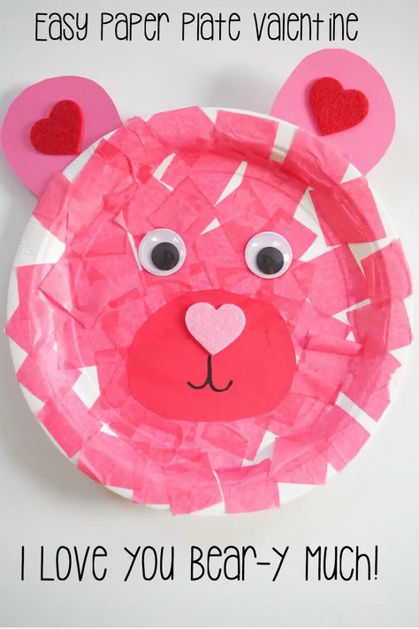 Easy Valentine's Day Craft for Kids: Paper Plate Valentine Bear - The Chirping Moms Toddler Craft Valentines Day, Paper Plate Crafts For Kids Valentine, Hearts Crafts For Toddlers, Valentines Paper Plate Crafts, Valentines Arts And Crafts For Preschool, Vale Tines Day Crafts For Kids, Valentines Art For Preschoolers, Valentines Day Pre K Crafts, 2nd Birthday Crafts