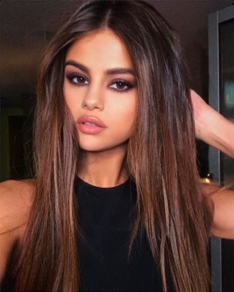 Selena Gomez Hair Color Highlights, Selena Gomes Make Up Looks, Dark Hair Tan Skin Brown Eyes, Selena Gomez Brown Hair, Selena Gomez Smokey Eye, Selena Gomez Highlights, Selena Gomez Makeup Looks Style, Selena Gomez Eye Makeup, Selena Gomez Makeup Eyes