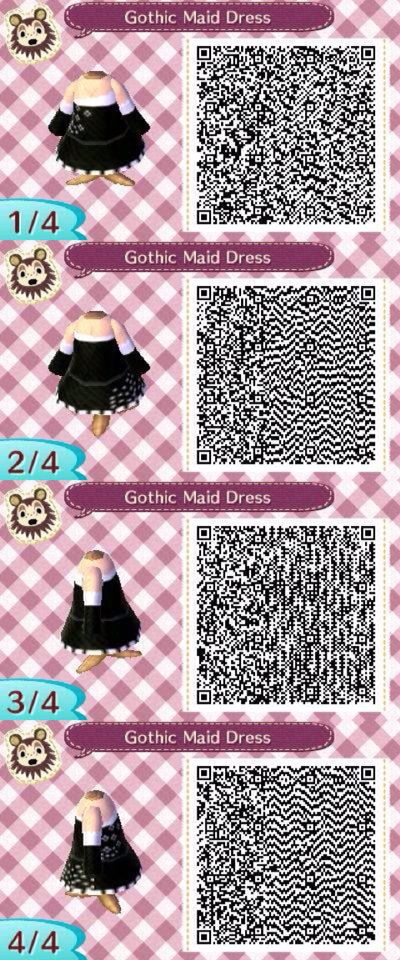 #ACNL Gothic Maid Dress QR (self creation) ~☆Pトïれçë$$☆ Designs Dress Qr Code, Animal Crossing Qr Codes, Motif Acnl, Code Clothes, Animal Crossing 3ds, Ac New Leaf, Animal Crossing New Leaf, Code Wallpaper, Animal Crossing Qr Codes Clothes