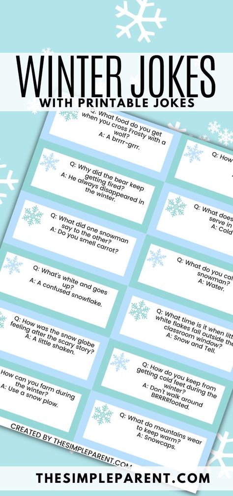 Celebrate all things cold and snow with these funny winter jokes for kids! Get free printable lunchbox jokes to share with the kids! All jokes are clean and family-friendly. Winter Jokes For Kids, Winter Jokes, Notes For Kids Lunches, New Year Jokes, Christmas Jokes For Kids, Lunchbox Jokes, Winter Bulletin Boards, Winter Activities For Kids, Christmas Jokes