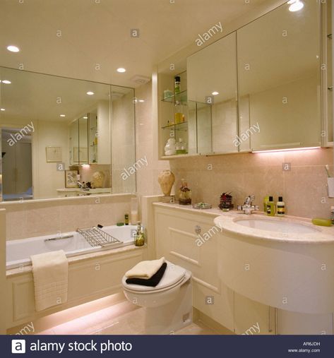 Mirror Above Bathtub, Wooden Bathroom, Family Bathroom, Mirror Photo, Large Mirror, Mirror Cabinets, Corner Bathtub, Modern Bathroom, Alcove Bathtub