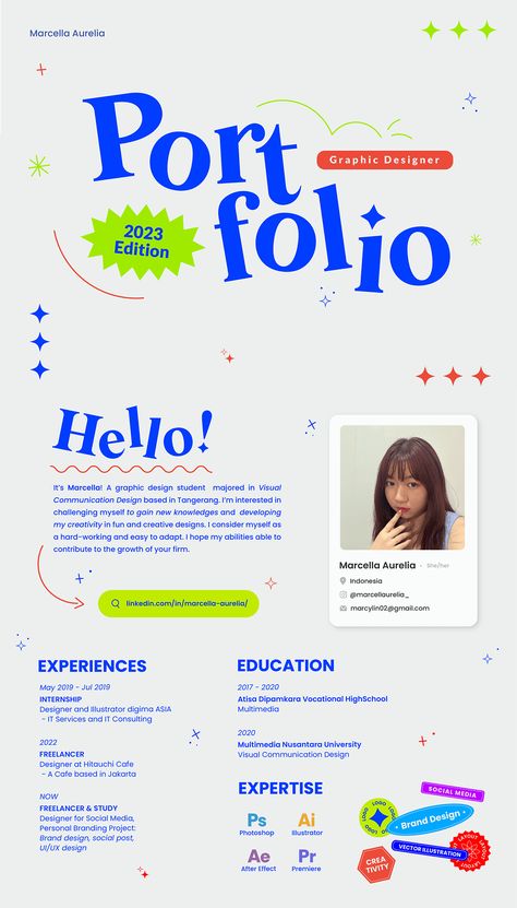 Portfolio 2023 • Marcella Aurelia :: Behance การออกแบบ Ui Ux, Cv Website, Mobil Design, Cv Inspiration, Graphic Design Portfolio Layout, 포트폴리오 레이아웃, Desain Buklet, Visual Communication Design, Kartu Valentine