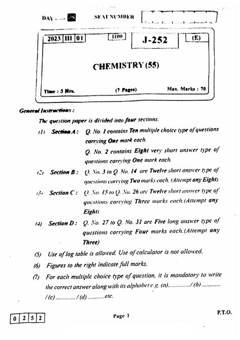 Previous Year Question Papers Class 12 (Chemistry 2023) Maharashtra Board PDF Download Previous Question Papers, Previous Year Question Paper, State Board, Class 12, Question Paper, Previous Year, Chemistry