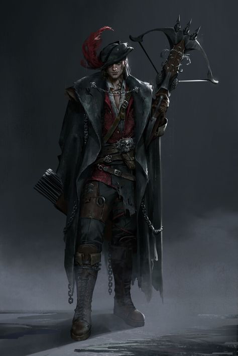 ArtStation - demon hunter Vampire Hunter Fantasy Art, Vampire Hunter Character Art, Witchhunter Art, Henchmen Concept Art, Dnd Blood Hunter Art, Dark Dungeon Art, Dnd Dhampir Character Art, Monster Hunting Aesthetic, Demon Hunter Character Design