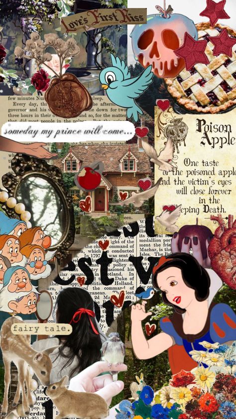 Snow White Cute Snow White Wallpaper, Snow White Lockscreen, Disney Wallpaper Snow White, Snow White Symbols, Snow White Collage, Disney Snow White Wallpaper, Snow White Wallpaper Iphone, Snow White Aesthetic Disney, Modern Snow White Aesthetic