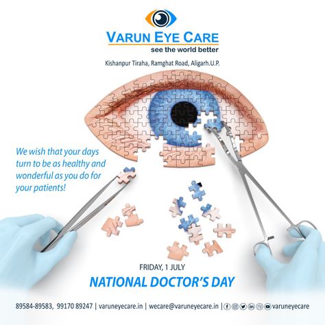 We wish that your days turn to be as healthy and wonderful as you do for your patients! National Doctor's Day #nationaldoctorsday #varuneyecare #besteyeclinicinaligarh #aligarh #superspecialityeyecare #besteyecarehospital National Doctors Day Creative Ads, Vitrectomy Surgery, Dr Post, World Sight Day, Happy Doctors Day, Happy Eyes, National Doctors Day, Animation Stop Motion, Doctors Day