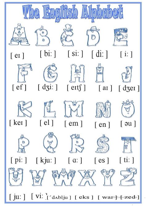 Alphabet - English ESL Worksheets English Alphabet Pronunciation, Printable Alphabet Worksheets, English Worksheets For Kindergarten, English Activities For Kids, Alphabet Kindergarten, Phonetic Alphabet, Spelling Worksheets, Alphabet Worksheets Preschool, Alphabet Charts