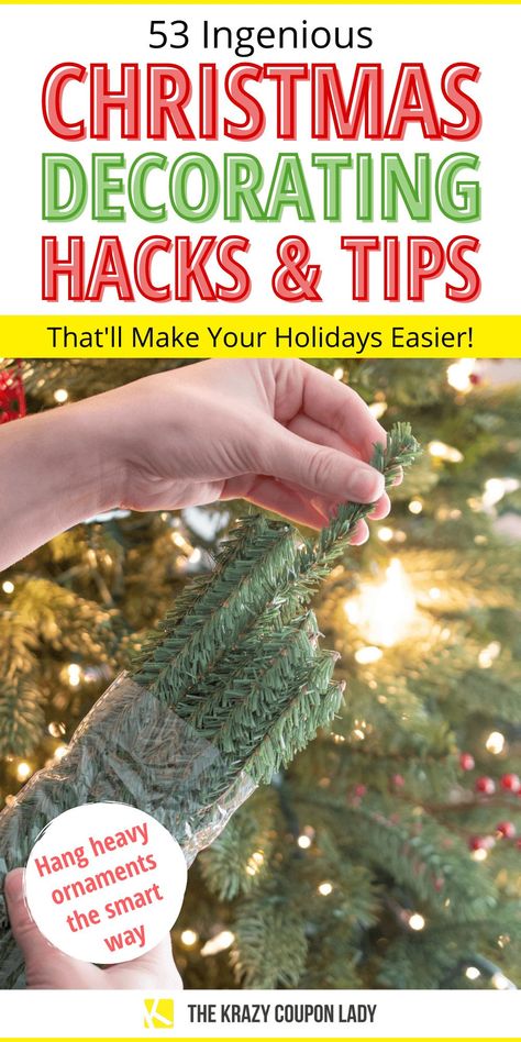 Christmas Trees With Large Bells, How To Hang Heavy Christmas Ornaments, Hanging Ornaments On Christmas Tree, How To Make A Cheap Christmas Tree Look Good, Christmas Tree Decor Hacks, Cheap Christmas Tree Makeover, How Many Ornaments For Christmas Tree, Tinsel Garland On Christmas Tree, Diy Picks For Christmas Tree