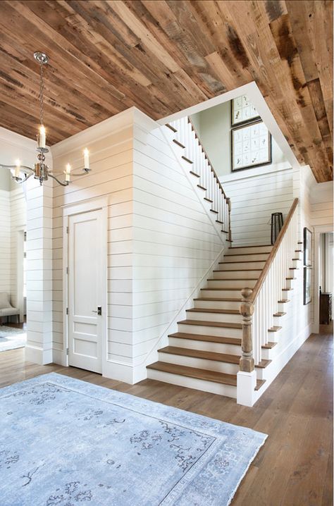 Markalunas Architecture Group - I love shiplap walls! (click through for more paneled wall inspiration) Shiplap Paneling, تحت الدرج, Basement Floor, Haus Am See, Unfinished Basement, Floor Ideas, Bathroom Laundry, Hus Inspiration, Ship Lap Walls