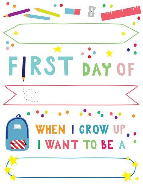 First'day Of School, First Day Of Kindergarten Printable Free, 1st Day Of Preschool Sign, First Day Of Pre K Sign Free Printables, Back To School Templates Free Printable, First Day Of School Sign Printable Free, 1 Day Of School, First Day Of School Template, Elementary School Posters