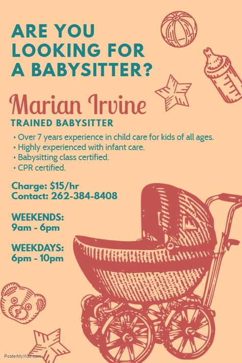 Vintage Babysitter Poster Template Babysitter Flyer Templates, Aesthetic Babysitting Flyers, Babysitting Business Cards Ideas, Babysitter Flyer Ideas Aesthetic, Babysitter Poster Ideas, Babysitting Advertising Ideas, Babysitter Flyer Ideas, Babysitting Posters, Babysitting 101