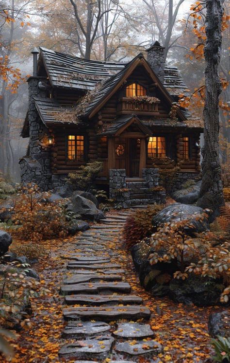 Cottage In The Woods Aesthetic, Dream House Aesthetic, Cabin Aesthetic, Log Cabin Rustic, Small Log Cabin, Small Cottage Homes, Cottage Exterior, Rustic Home Design, Cottage In The Woods