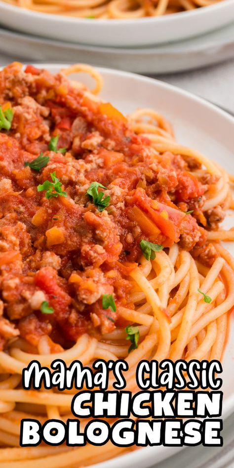 This chicken Bolognese recipe makes a tasty change from classic beef Bolognese Simple Bolognese Recipe, Chicken Bolognese Sauce, Healthy Ground Chicken, Balsamic Chicken Pasta, Chicken Bolognese, Beef Bolognese, Homemade Bolognese Sauce, Homemade Bolognese, Type Of Pasta