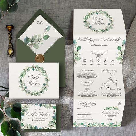 Cecilia Wedding Invitation - Feel Good Wedding Invitations Greenery Wedding Invites, Sicily Wedding, Greenery Wedding Invitations, Rsvp Postcard, Eucalyptus Wedding, Luxury Card, Luxury Wedding Invitations, Fun Wedding Invitations, Forest Wedding