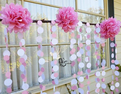 Custom Wedding Decoration - Polka dot paper garland strand - birthdays showers Christening - circles - SET of Four via Etsy Christening Decorations, Custom Wedding Decor, Polka Dot Party, Polka Dot Paper, Ballerina Birthday, Polka Dot Wedding, Baptism Party, Paper Garland