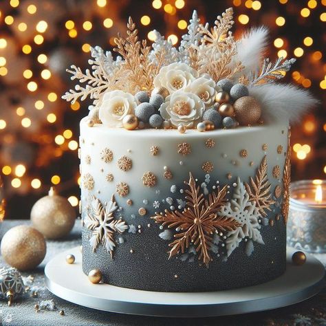 Winter Cake Decor, Winter Wonderland Sheet Cake, White Christmas Cakes, Winter Cake Birthday, Winter Themed Cakes, New Years Cake Decorating, White Winter Cake, Winter Cakes Birthday, Elegant Christmas Cake