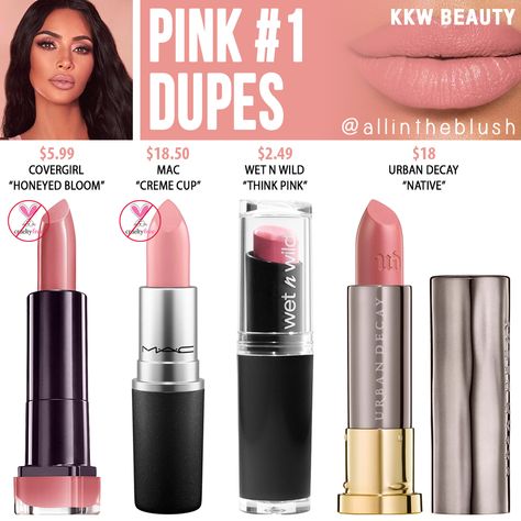 KWW BEAUTY PINK #1 CRÈME LIPSTICK DUPES Lipstick Kit, Kkw Beauty, Creme Lipstick, Makeup Guide, Lipstick Swatches, Beauty Lipstick, Pink Lipstick, Drugstore Makeup, Matte Lip