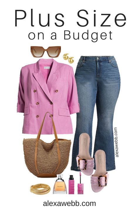 Plus Size on a Budget - Linen Blazer Outfit - Alexa Webb Casual Blazer Plus Size, Plus Size Trendy Blazer, Styling Oversized Blazer Plus Size, Cropped Blazer Plus Size, Plus Size Over Sized Blazer, Linen Blazer Outfit, Loungewear Fashion, Plus Size Blazer, Professional Work Outfit