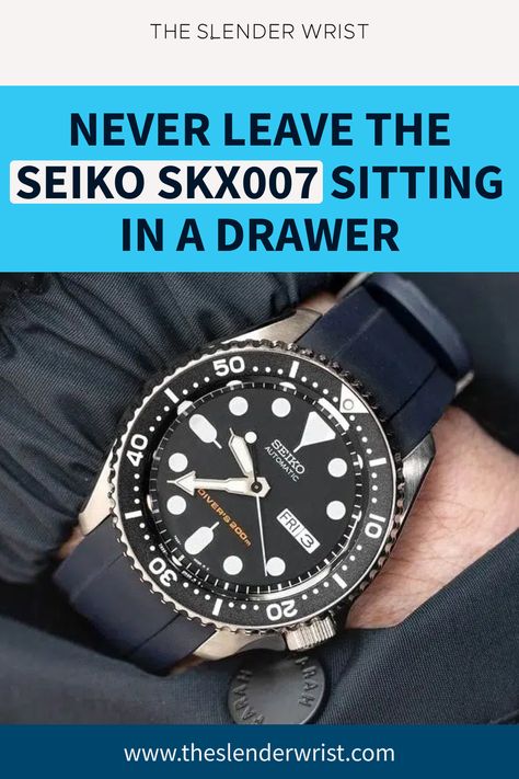 Imagine owning the iconic Seiko SKX007—a watch that effortlessly combines durability with timeless style. Dive into our detailed review and uncover why this piece is a must-have for small wrists. Click to read the full story on The Slender Wrist. Seiko Skx007, Seiko Skx, Seiko Diver, Seiko Automatic, White Watch, People Fall In Love, Seiko Watches, Dive Watches, Watch Collection