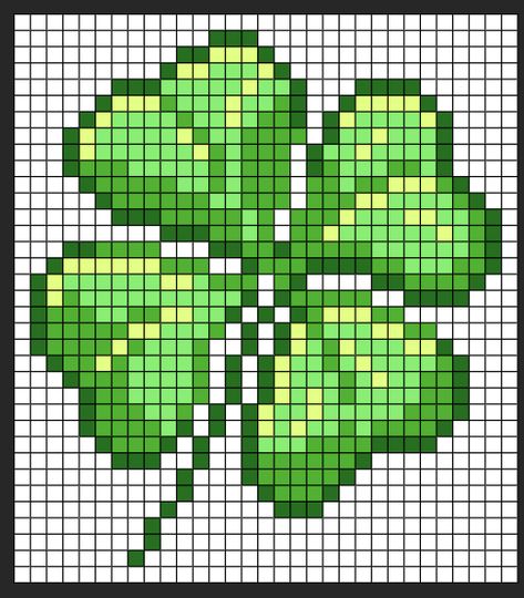 Plant Alpha Pattern, Clover Pixel Art, Leaf Pixel Art, Shamrock Cross Stitch, Crochet Grid, Moon Rainbow, Rainbow Top, Crochet Fairy, Easy Pixel Art