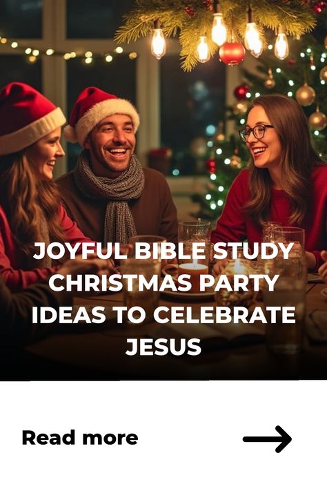 Group of people wearing Santa hats, smiling and laughing together at a Christmas party, surrounded by festive decorations. Bible Study Christmas Party Ideas, Church Christmas Party Ideas, Bible Study Christmas, Christmas Bible Study, Church Christmas Party, Celebrate Jesus, Christmas Tea Party, Christmas Party Ideas, Glorify God