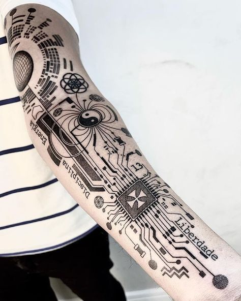 Computer Tattoo, Circuit Tattoo, Electronic Tattoo, Tech Tattoo, Geometric Line Tattoo, Full Hand Tattoo, Cyberpunk Tattoo, Torso Tattoos, Biomechanical Tattoo