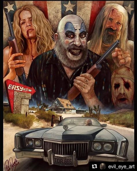 Devils Rejects Art, Rob Zombie Movies, Rob Zombie Art, The Devils Rejects, Horror Pics, Devils Rejects, Rob Zombie Film, Evil Clown Tattoos, Sheri Moon Zombie