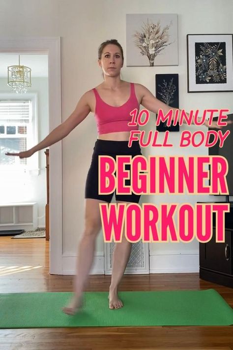 Quick 10 Minute beginner workout you can do at home. A full body low impact workout. Pin to save for later Quick Workout At Home, Beginner Full Body Workout, Best Full Body Workout, Morning Workout Routine, Hiit Workouts For Beginners, Mini Workouts, 12 Minute Workout, Beginner Workout At Home, Easy At Home Workouts