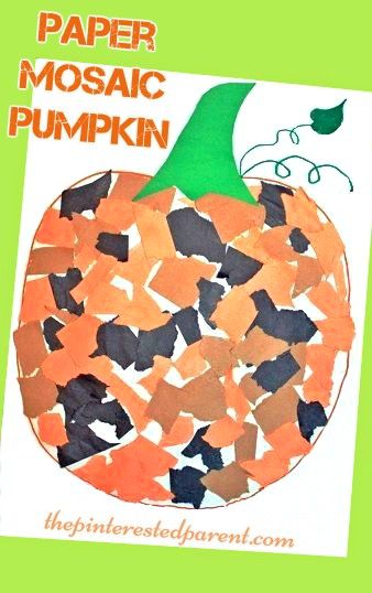 Paper Mosaic Pumpkin Craft - fun fall autumn crafts for kids - Halloween… Mosaic Pumpkin, Autumn Crafts For Kids, Veselý Halloween, Pumpkin Craft, Paper Mosaic, Pumpkin Activities, October Crafts, Halloween Preschool, Daycare Crafts